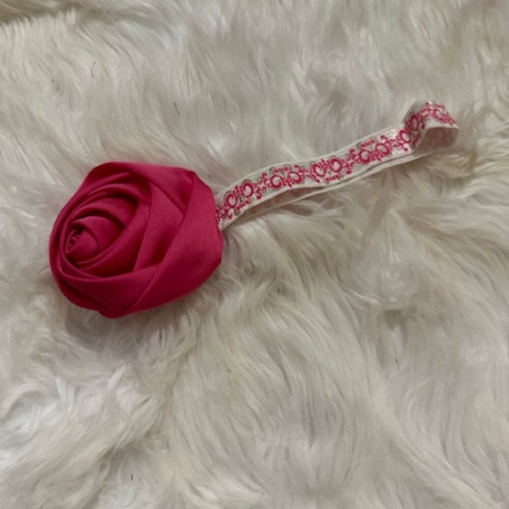 Pink Rolled Satin Flower on FOE Headband  7554  Handmade NWT Boutique